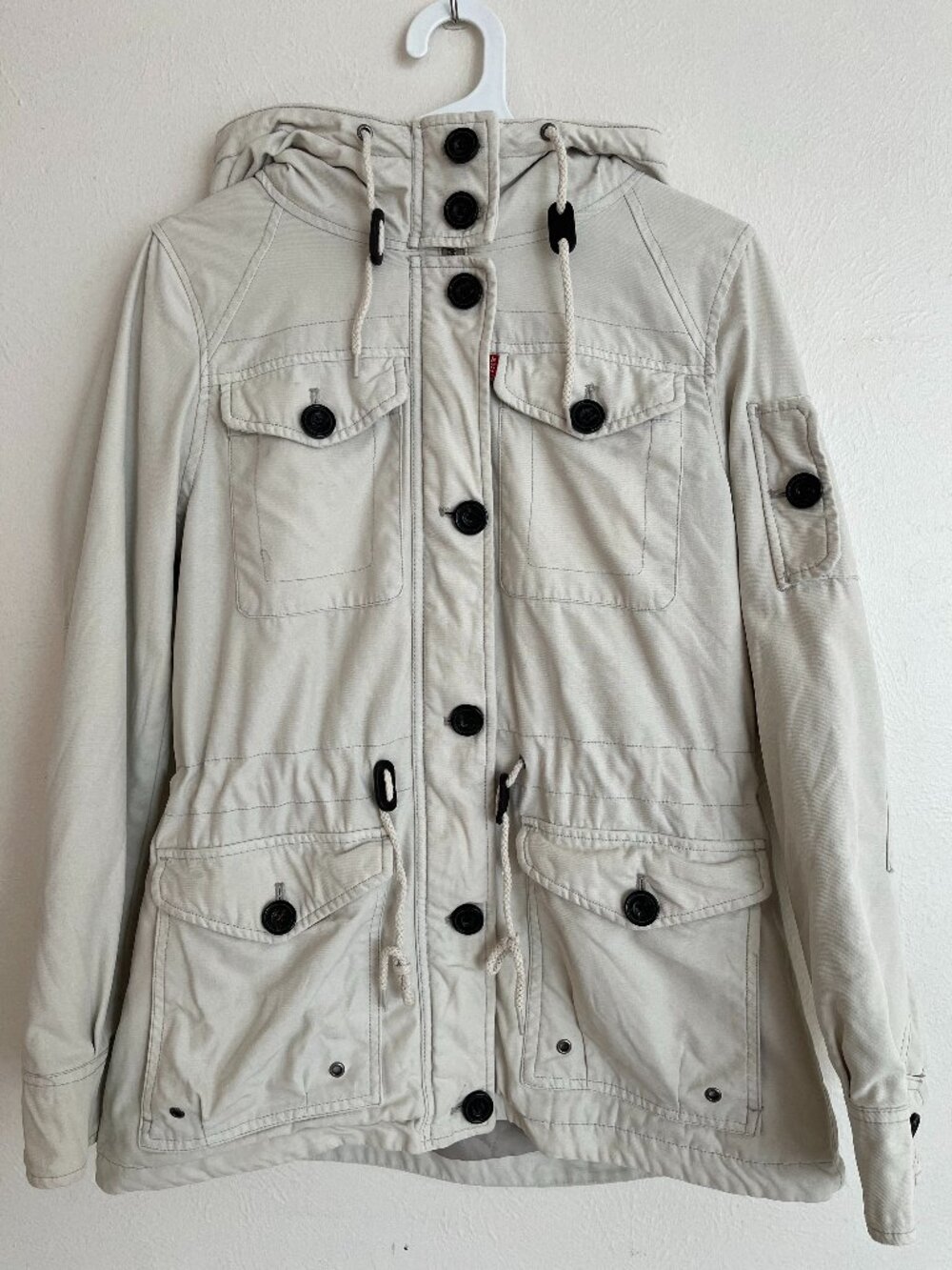 Levi's Women's Hooded Military Jacket Anorak Rare White Size Medium Outerwear